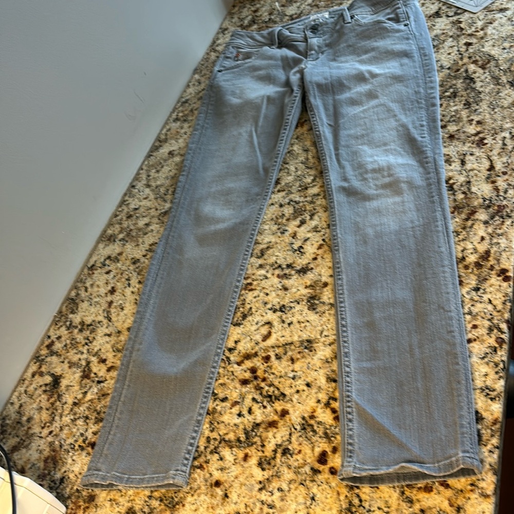 Hudson Jeans Gray Straight Leg Stretch Sz 27 Back Flap Pockets Zip & Button Fly